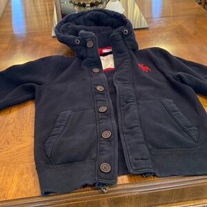 Abercrombie and fitch medium, navy blue and red trim jacket with hood